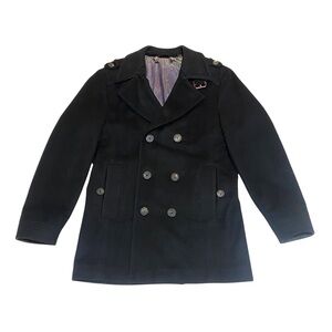 Ted Baker | Wool & Cashmere Blend Classic Black Double Breasted Pea Coat